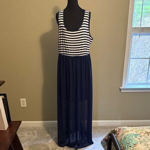 Navy and White Striped Maxi Dress